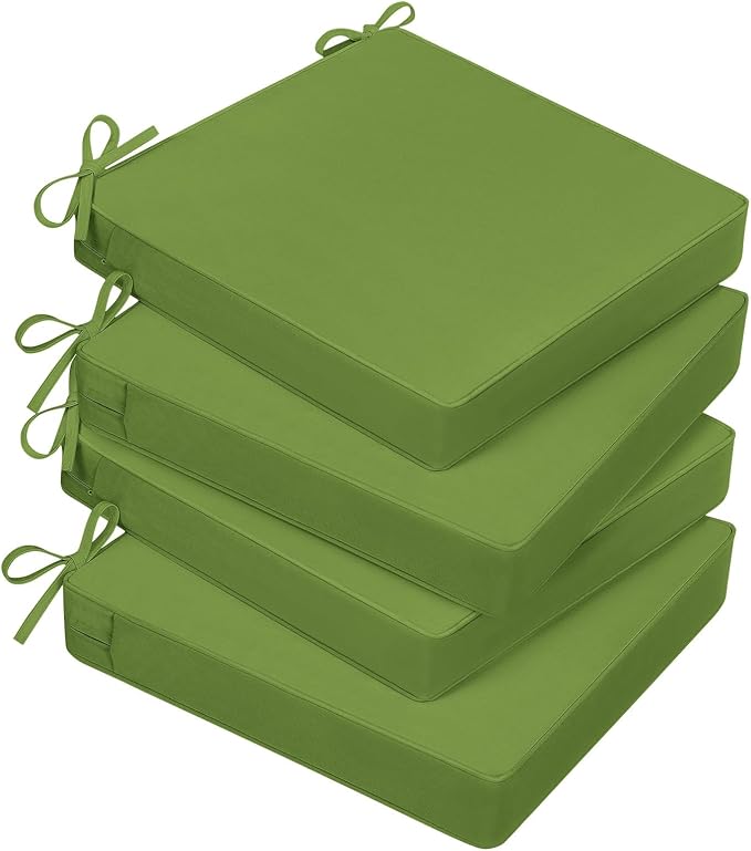 Basic Beyond Outdoor Chair Cushions for Patio Furniture, Waterproof Outdoor Seat Cushions Set of 4 19 x 19, Patio Chair Cushions Set of 4 with Ties and Handle, Grass Green
