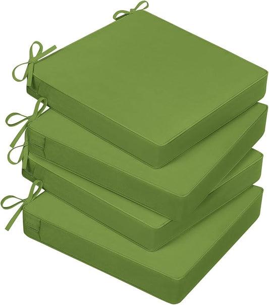 Basic Beyond Outdoor Chair Cushions for Patio Furniture, Waterproof Outdoor Seat Cushions Set of 4 19 x 19, Patio Chair Cushions Set of 4 with Ties and Handle, Grass Green