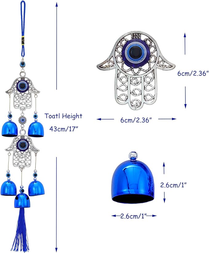 BWINKA Blue Evil Eye Hanging Decoration Ornament Metal Wind Chimes for Home Garden Gift Decoration (Eye-Double)