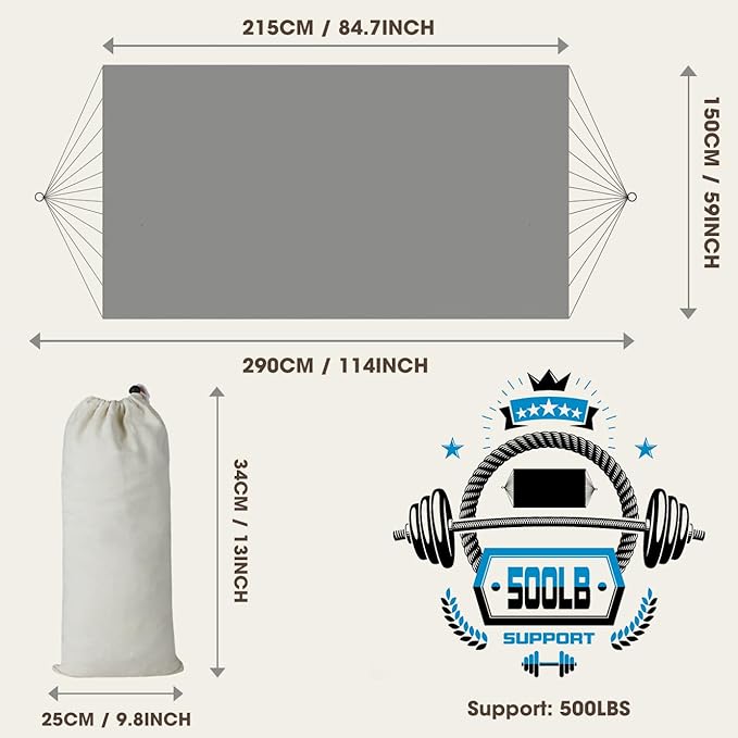 MOSFiATA Backyard Hammock with Tassels Max 500lbs Canvas Fabric Bohemian Style with Thickened Rope and Carry Bag for Outdoor, Garden, Patio, Wedding Decor (White)