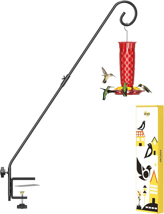 iBorn Deck Hook for Bird Feeder, Hummingbird Feeder Hanger for Deck Railing, Heavy Duty Deck Hanger for Outdoors Hanging, 360° Rotatable Arm, Solid Wire, 28 Inch, Pack of 1