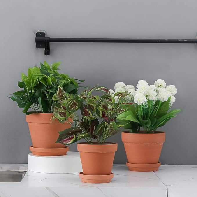 Yishang 6.5 Inch Large Terracotta Pot Plant Saucer - 7pcs Middle Round Plant Pot Saucers, Middle Clay Plant Tray Perfect for 6/6.5/7 Inch Flower Pot with Drainage Hole and Great for Indoor/Outdoor