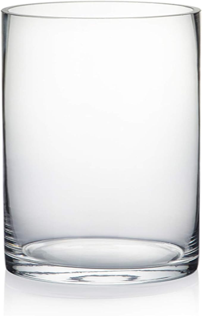 WGV Quality Thick Cylinder Vase, Width 6", Height 8", Clear Glass Container Terrarium Candle Holder for Wedding Centerpiece, Event, Home Decor, 1 Piece