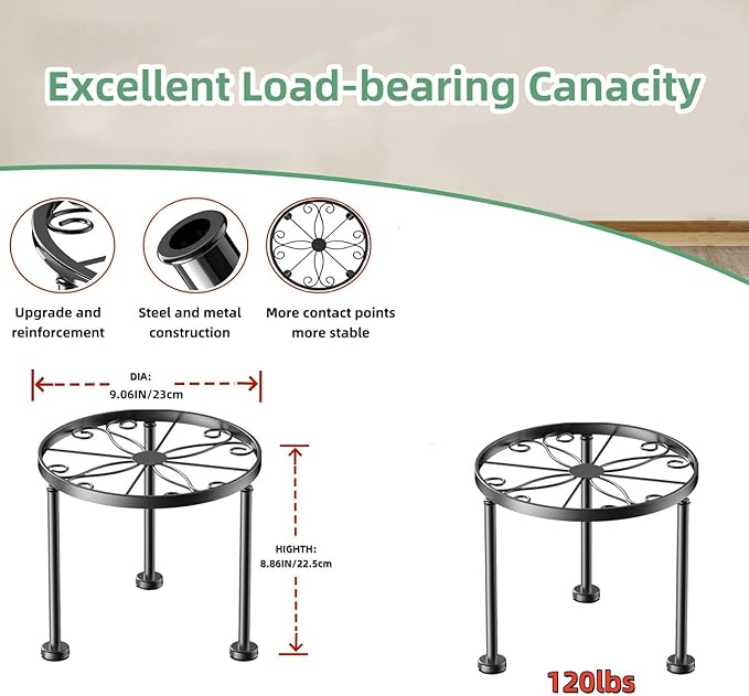 1 Pack Metal Plant Stands, Small Flower Pot Stand for Garden Home, Anti-rust Round Plant holders Display Shelf for Indoor/Outdoor