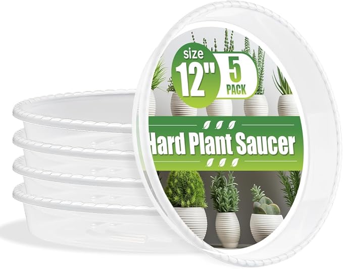 5 Pack 12 Inch Plant Saucer for Indoor Plants,Clear Plastic Plant Trays for Pots,Heavy Duty Durable Flower Pot Saucers to Protect Floors & Furniture