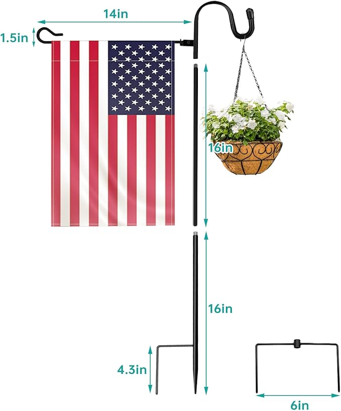 JOYSEUS Garden Flag Holder Stand and Shepherd Hook, 36 Inches with 1/2 Inch Thick Heavy Duty Garden Flag Stand, Rust Resistant Yard Flag Pole Holder for Flag, Lights(Without Solar Lights)……