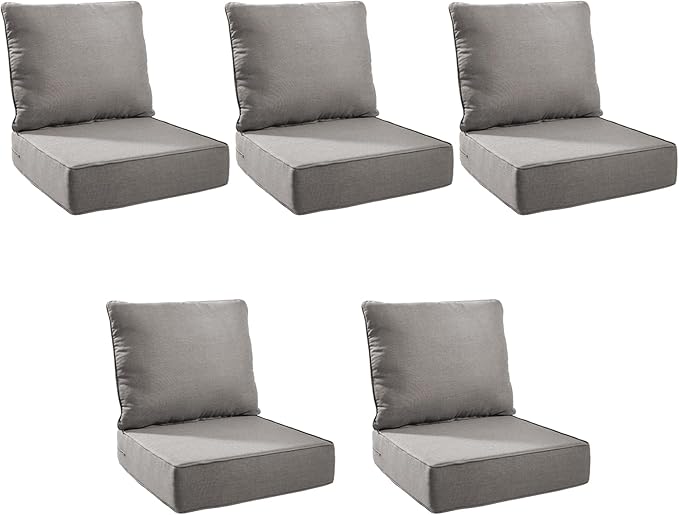 Outdoor Cushion Set for Furniture Patio Furniture, UV Resistant, Water Resistant - 6 Inch Thick Foam Garden Cushions– 22x24 Inch Patio Seat Covers for Chair/Sofa/Couch | Grey | 5-Pack |