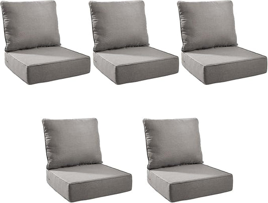 Outdoor Cushion Set for Furniture Patio Furniture, UV Resistant, Water Resistant - 6 Inch Thick Foam Garden Cushions– 24x24 Inch Patio Seat Covers for Chair/Sofa/Couch | Grey | 5-Pack |