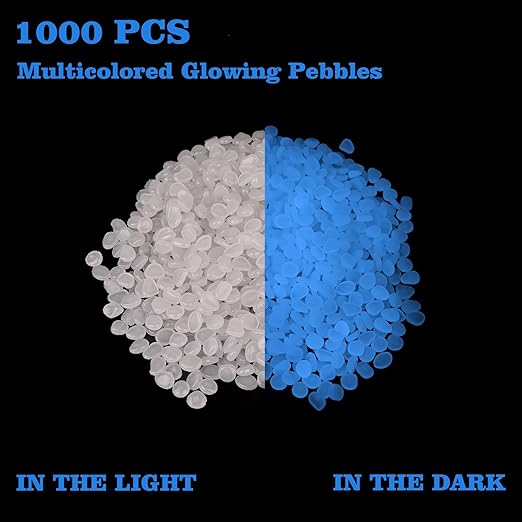 1000pcs Glow in The Dark Rocks Outdoor Decorations Stones Small Luminous Pebbles for Fish Tank Aquarium Lawn Patio Garden Indoor/Outdoor Decor and DIY Ideas -White