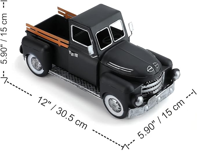Farmhouse Black Truck Decor, Vintage Metal Trucks Decoration, Home Decorative Truck, Rustic Farm Garden Pickup Truck Planter. Shelf Centerpiece Table Decorations & Car Model Gifts