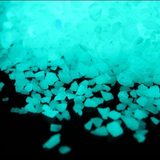 Shiny Stone Glow in The Dark Aquarium Neon Gravel Sand, Decorative Rocks for Fish Tank and Fairy Garden, Home Dec,305g/0.67lbs (3-5mm, Blue Green)