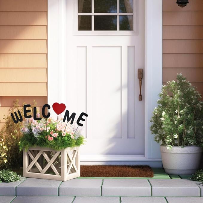 Metal Welcome Letter Yard Sign Garden Decor, Welcome Home Word Yard Art Stake Metal Plant Pick Letter Stick for Plant Pot Flower Bed Indoor Outdoor Patio Lawn Spring Decor