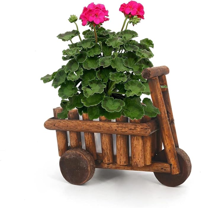 YARNOW Desktop Decor Country Flower Pot Garden Cart Stand Wooden Flower Pot Wood Flower Cart Decorative Tabletop Planter Wooden Flowerpot Wedding Decor Station Wagon Wheelbarrow Bamboo