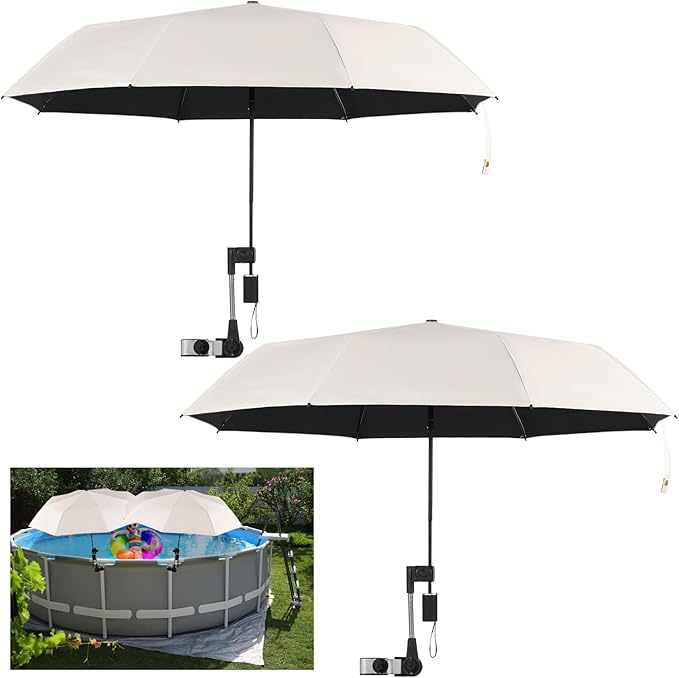 2 Pack Pool Shade Umbrella for Above Ground, Pool Sunshade Canopy With Adjustable Universal Clamp, Portable Patio Umbrella for Garden Beach Chair Camp Trolley Stroller Golf Cart