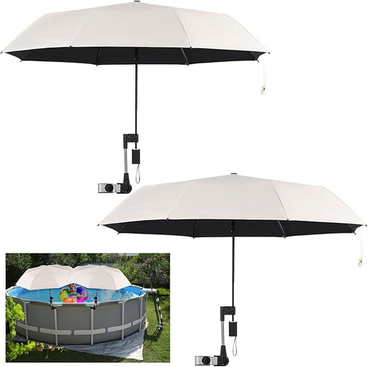 2 Pack Pool Shade Umbrella for Above Ground, Pool Sunshade Canopy With Adjustable Universal Clamp, Portable Patio Umbrella for Garden Beach Chair Camp Trolley Stroller Golf Cart
