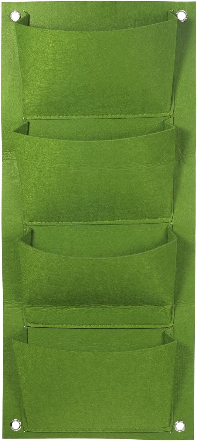 PATIKIL 4 Pockets Vertical Hanging Grow Bags, Wall Hanging Planter Bags Wall-Mounted Felt Fabric Planting Grow Bags for Garden Home Decoration, Green