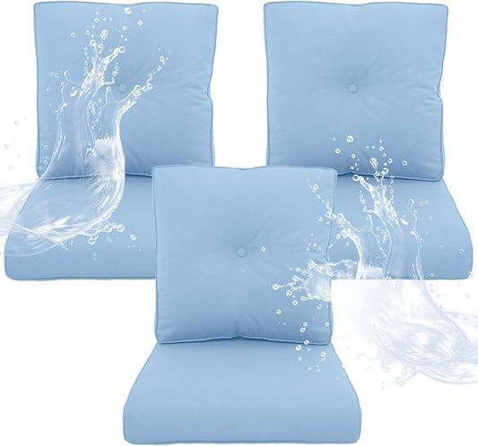 Outdoor Chair Cushions 3 Sets - 22*24" Patio Furniture Cushion with Removable Cover, 28D High Density Sponge Filling Outdoor Patio Cushion for Chairs, Rocker, Sofa and Loveseat - Baby Blue