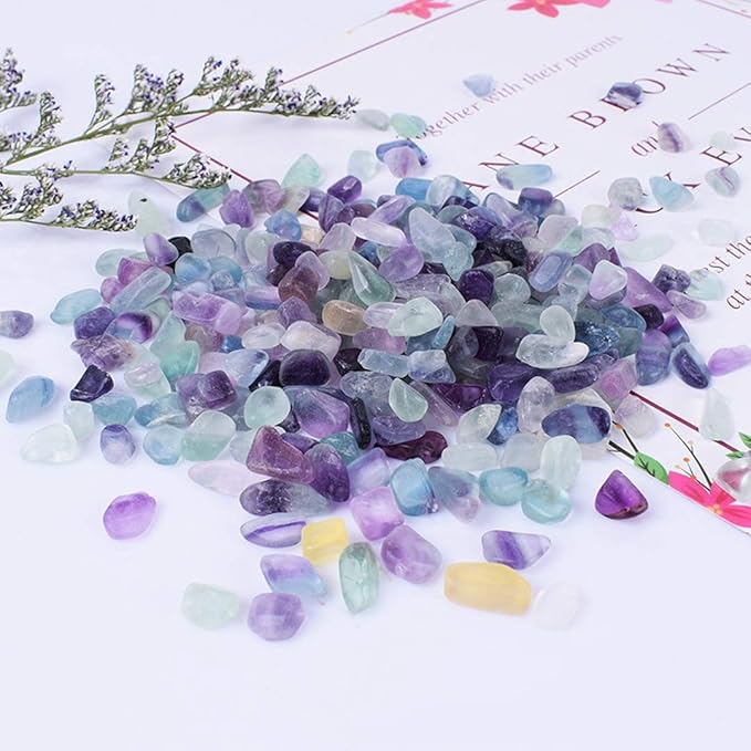 IMALY Fluorite Tumbled Chips Stone Polished Crushed Healing Crystal Quartz Pieces Irregular Shaped Stones for Home Decorative Stones Vases Plants Succulents 0.5lb