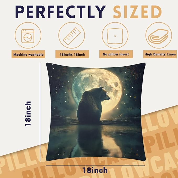 Moon Pillow Covers 18x18 inch Set of 4, Eagle Full Moon Reflection Wildlife Night Sky Throw Pillow Covers Cushion Case for Home Farmhouse Couch Sofa Bed Indoor Outdoor Decor