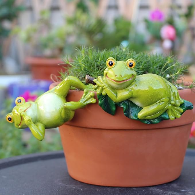 Frog Figure Plant Pot Hanger, Turtle Flower Pot Hugger, Resin Tortoise Statue, Funny Pot Huggers for Planters, Cute Climbing Tortoise Flower Pot Hugger, Garden Fence Balcony Patio Yard (Frog)