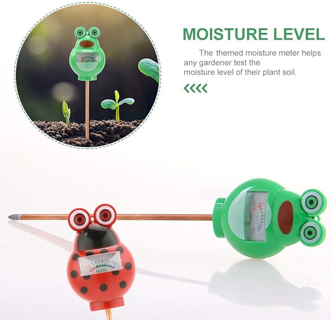 Cute Critter Soil Meter Indoor/Outdoor Moisture Sensor Frog & Ladybug, Soil Water Monitor, Flowers, Plant Care Home Garden (2 Pack)
