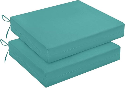 downluxe Outdoor Chair Cushions Set of 2 for Patio Furniture, Water-Resistant Square Corner Patio Chair Cushions with Ties, High Density Foam Outdoor Seat Cushion, 18.5" X 16" X 3", Teal