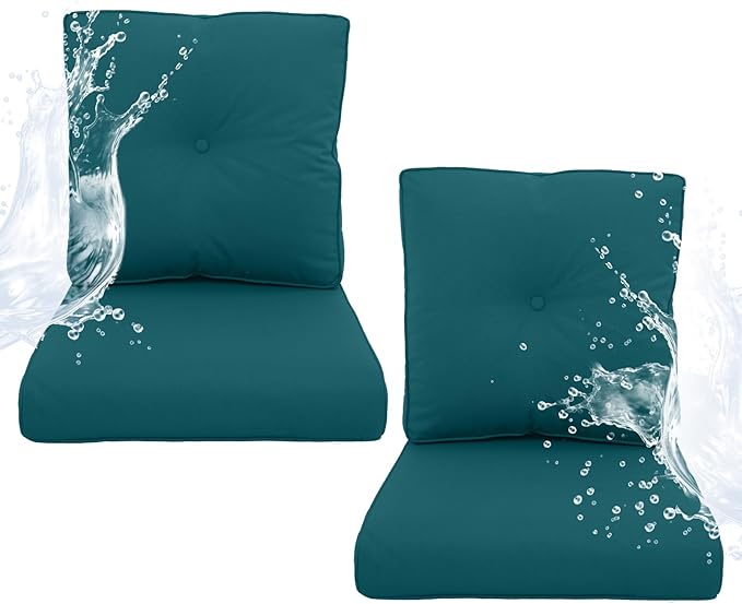 Outdoor Chair Cushions 2 Sets - 22 * 24" Patio Furniture Cushion with Removable Cover, 28D High Density Sponge Filling Outdoor Patio Cushion for Chair, Rocker, Sofa and Loveseat - Turquoise