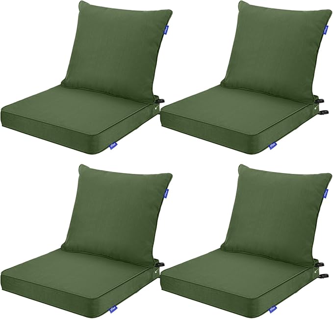Deep Seat Cushions, Outdoor Cushions, Patio Furniture Cushions, Deep Seat & Back Cushion Patio Cushions for Backyard Couch Sofa Fade Resistant (24x24x4 inches 4 Sets, Solid Moss Green)