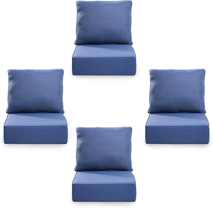 6" Thick Outdoor Cushion, 24*24*6" Patio Furniture Cushions with Waterproof Patio Furniture Cushions with Removable Cover, 28D High Density Patio Cushion for Outdoor Furniture, Blue-4pcs