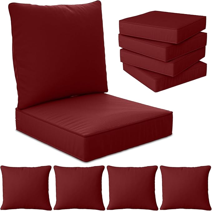 22" x 22" x 6" Outdoor Deep Seat Cushions Set - 4 Set Waterproof & Fade Resistant Patio Furniture Replacement Cushions, Non-Slip Outdoor Cushions Fit Loveseats, Couches, Chairs, and Sofas