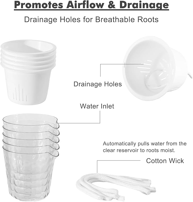8.5 Inch Self Watering Plant Pots for Indoor Plants 4 Packs African Violet Pot, Self Watering Planters for Herb, Orchid, Devil's Ivy, Flower Houseplant Planters, Clear Plant Pots, White