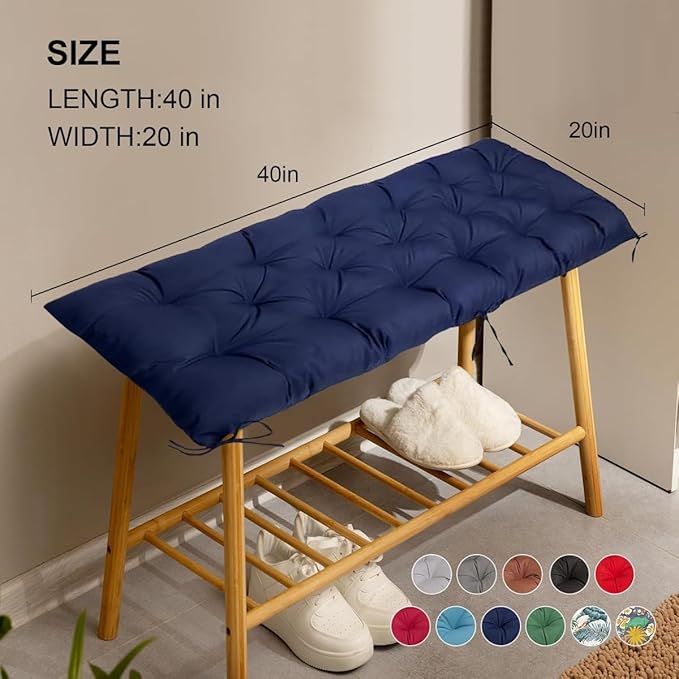 40 x 20 Inch Indoor Outdoor Bench Cushion Waterproof Patio Furniture Cushions Garden Sofa Settee Couch Printed Swing Pads Blue Grey