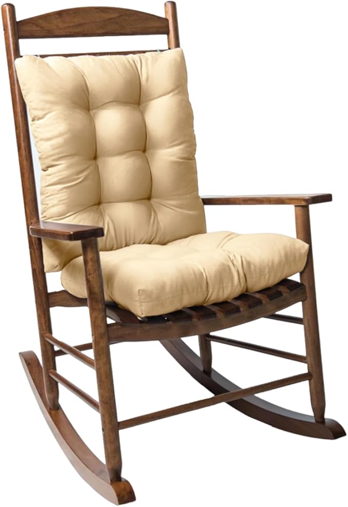 Indoor Outdoor Rocking Chair Cushions Pack of 1, Patio High Back Chair Seat Cushions with Ties for Garden Patio Furniture, Khaki
