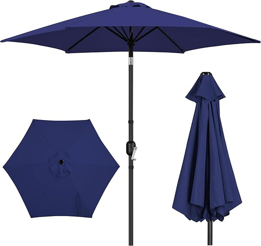 Yaheetech Patio Umbrella, 9FT Outdoor Table Market Umbrella with Push Button Tilt and Crank, Yard Sun Shade with Sturdy Ribs for Garden, Deck, Backyard, Pool, Terrace, Navy Blue