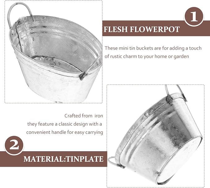 Mini Tinplate Flower Pots 4Pcs Small Metal Buckets with Handles Succulent Pot Garden Planters for Indoor Outdoor Home and Office Decor