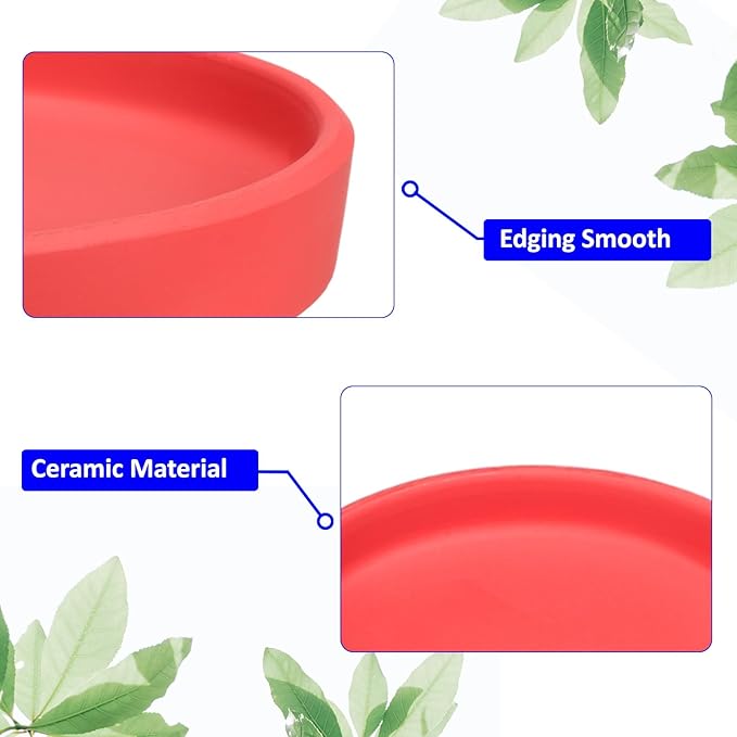 3 Pack Planter Saucers - Ceramic Plant Tray Flower Pot Drip Trays Round Apply to Outdoor/Garden (4/5/6inch, Red)