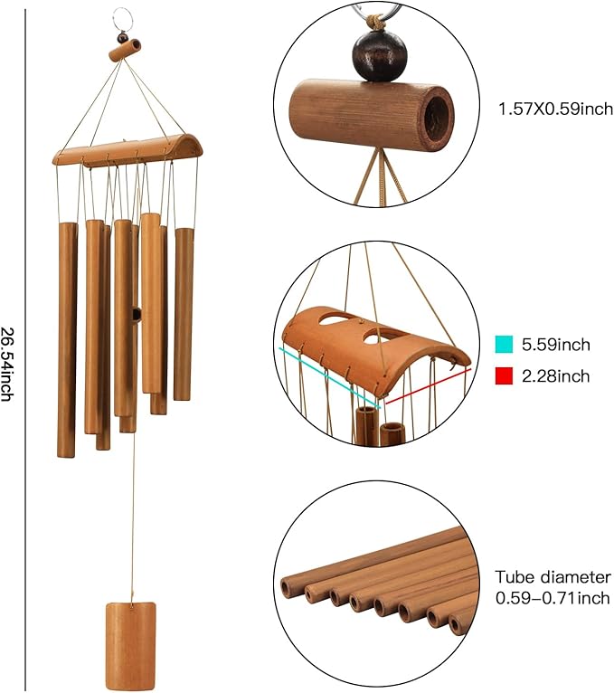 Wind Chimes for Outside, Sympathy Wind Chimes Bamboo Windchimes Outdoors with Natural Sounds, Gifts for Mom, Indoor Outdoor Decorations for Patio Porch Garden and Backyard