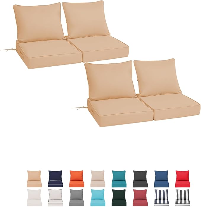 Outdoor Chair Cushions 4 Set,24 x 24 x 5IN, Patio Deep Seat Cushion for Patio Furniture, Waterproof & Fade Resistant Thick Deep Seating Pads for Outside Wicker Ratten Chair Sofa Couch,Beige
