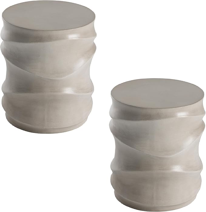 SUNBURY Outdoor Side Table Set of 2, 18" H Concrete Accent End Table Streamlined, Small Round Cement Plant Stands Table, Decorative Garden Stools for Backyard, Grey