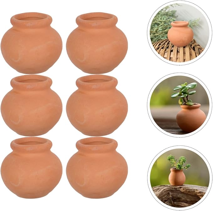HANABASS 6pcs Mini Terracotta Pots Miniature Flower Pots Compact Containers for Crafts DIY Garden Plants Office Decor Mini House Accessories 1.5X1.5 Inch