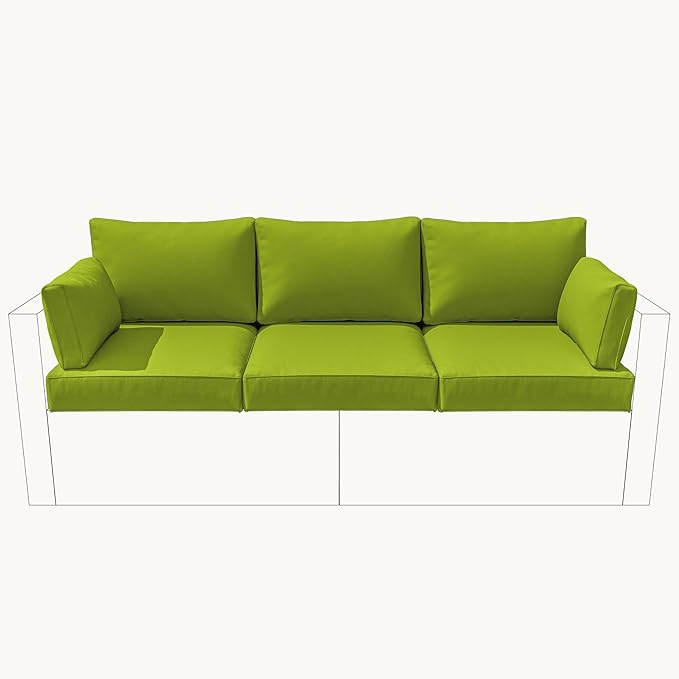 8-Piece Outdoor Cushions for Patio Furniture Thick Outdoor Chair Cushions Resilient Foam Waterproof Deep Seat Cushion Replacement for 3-Seat Sectional Sets Liner&Cover Grass Green
