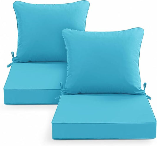Outdoor Chair Cushions Set of 2, Waterproof Backrest and Seat Cushion Set for Patio Furniture, Outdoor Replacement Cushions with Removable Cover, 19 x 19 Inch, Teal