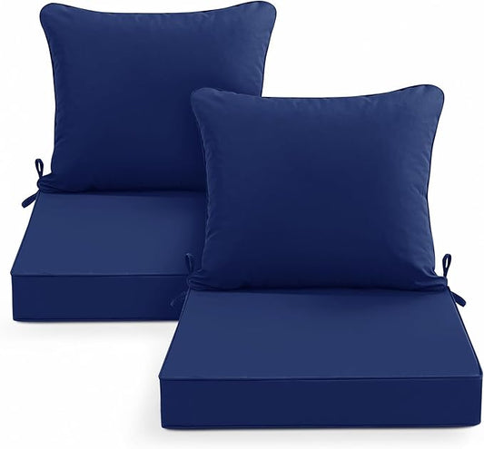Patio Chair Cushion Set with Removable Cover, Waterproof Backrest and Seat Cushion Set Replacement for Outdoor Furniture, 19 x 19 Inch, Navy, Set of 2