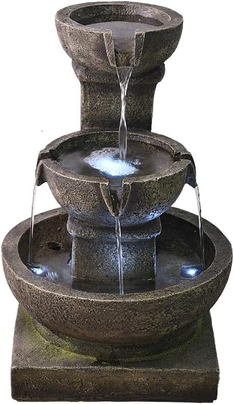 PeterIvan Outdoor Waterfall Fountain - Relaxing Soothing Garden Fountains Outdoor, Fountain Patio Outdoor for The Garden&Patio with LED Lights and Charming Outdoor Water Feature Bronzy