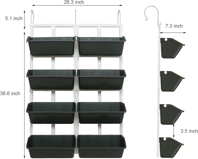 Vertical Garden Planter Wall Mounted Planter with 8 Pockets, Fence Planters for Outdoor, Home, Balcony Decor, Plant Vegetable Fruit Herb, Green Hanging Fence Planter
