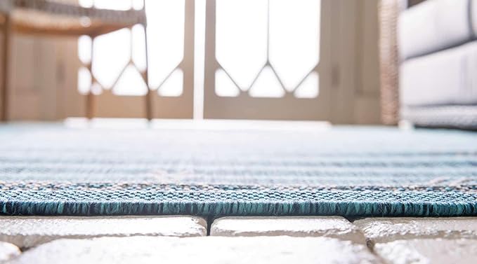 Unique Loom Outdoor Traditional Collection Area Rug - Antique (7' 1" x 10' Rectangle, Teal/ Gray)