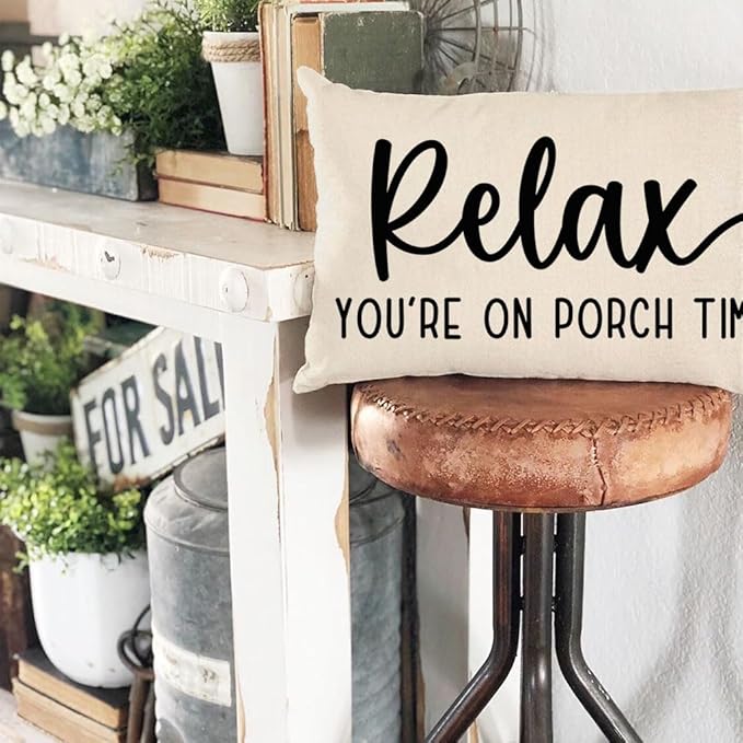 PANDICORN Decorative Throw Pillow Covers 12x20 Inch Relax Porch Time Natural Outdoor Rustic Farmhouse Lumbar Decorative Throw Pillows Cases Cushion Covers Decorations for Porch Couch Sofa Decor