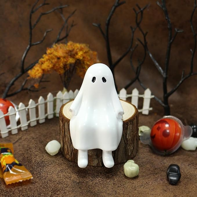 Cute Climbing Ghost Figure Plant Pot Hanger, Halloween Flower Pot Hugger, Resin Tortoise Statue, Funny Pot Huggers for Planters, Garden Fence Balcony Patio Yard (Ghost)