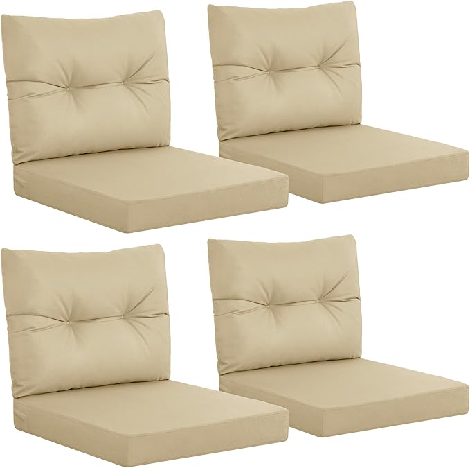 YEFU Outdoor Cushions for Patio Furniture: Waterproof Fade-Resistant Outdoor Chair Cushions Set of 4 - Deep Seat Patio Cushions Replacement with Ties for Chair Sofa Couch - 24 x 24 Inch(Beige)