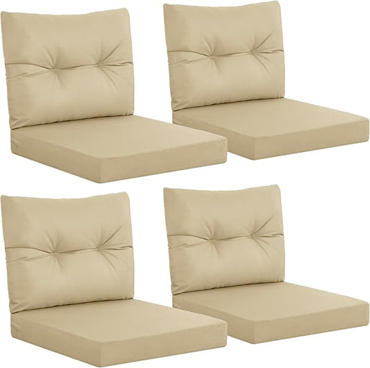 YEFU Outdoor Cushions for Patio Furniture: Waterproof Fade-Resistant Outdoor Chair Cushions Set of 4 - Deep Seat Patio Cushions Replacement with Ties for Chair Sofa Couch - 24 x 24 Inch(Beige)